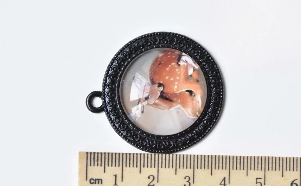 1 Inch Cabochon Pendant Tray Black Base Setting Blanks Set of 10 A8397