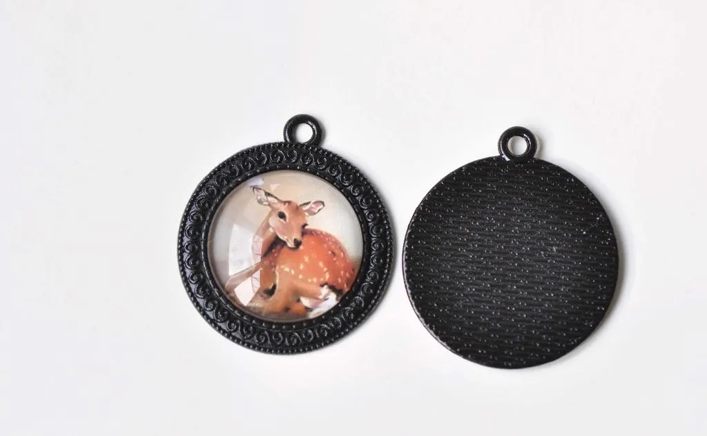 1 Inch Cabochon Pendant Tray Black Base Setting Blanks Set of 10 A8397
