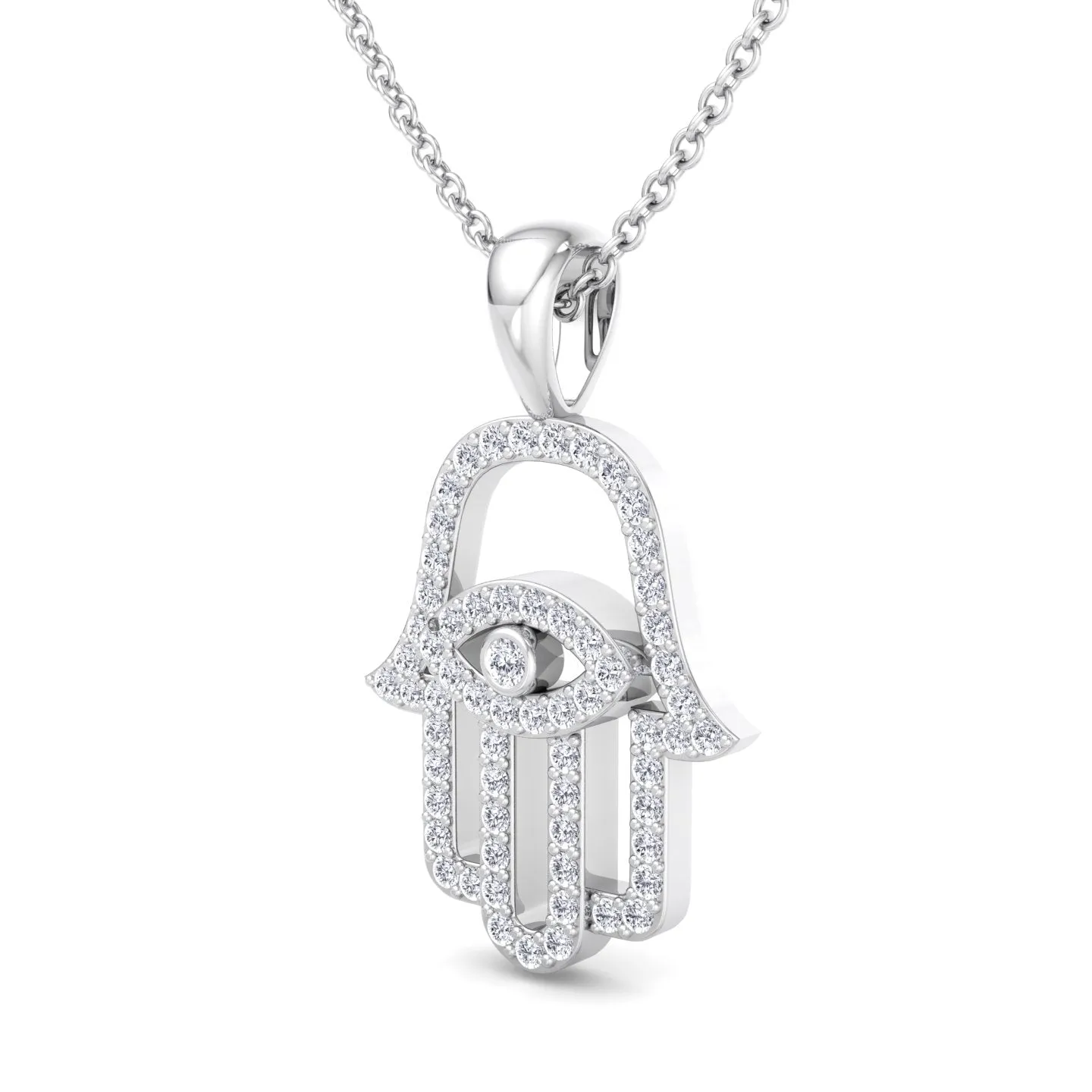 1.20CT Natural Diamond Hamsa Pendant Necklace