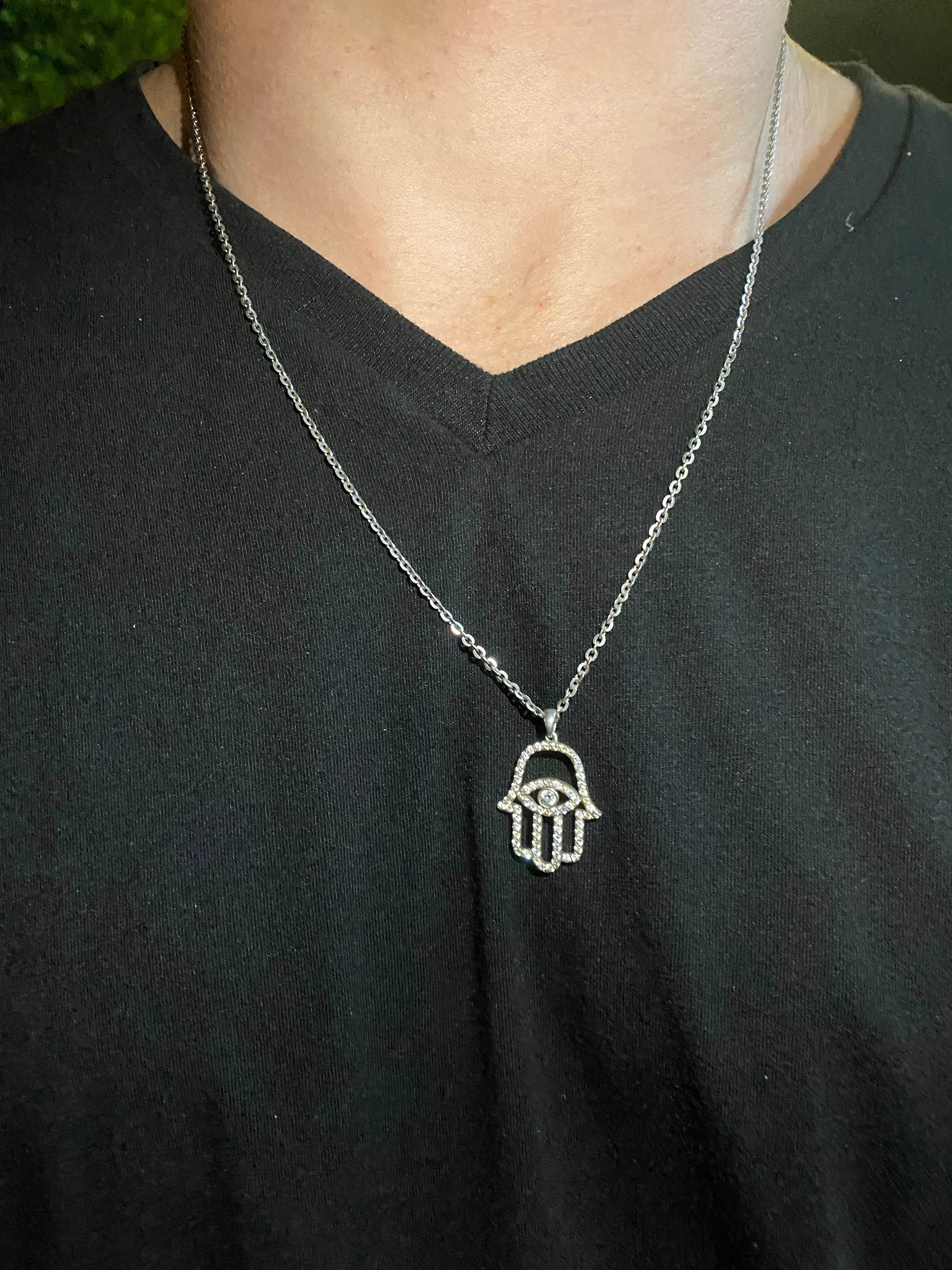 1.20CT Natural Diamond Hamsa Pendant Necklace
