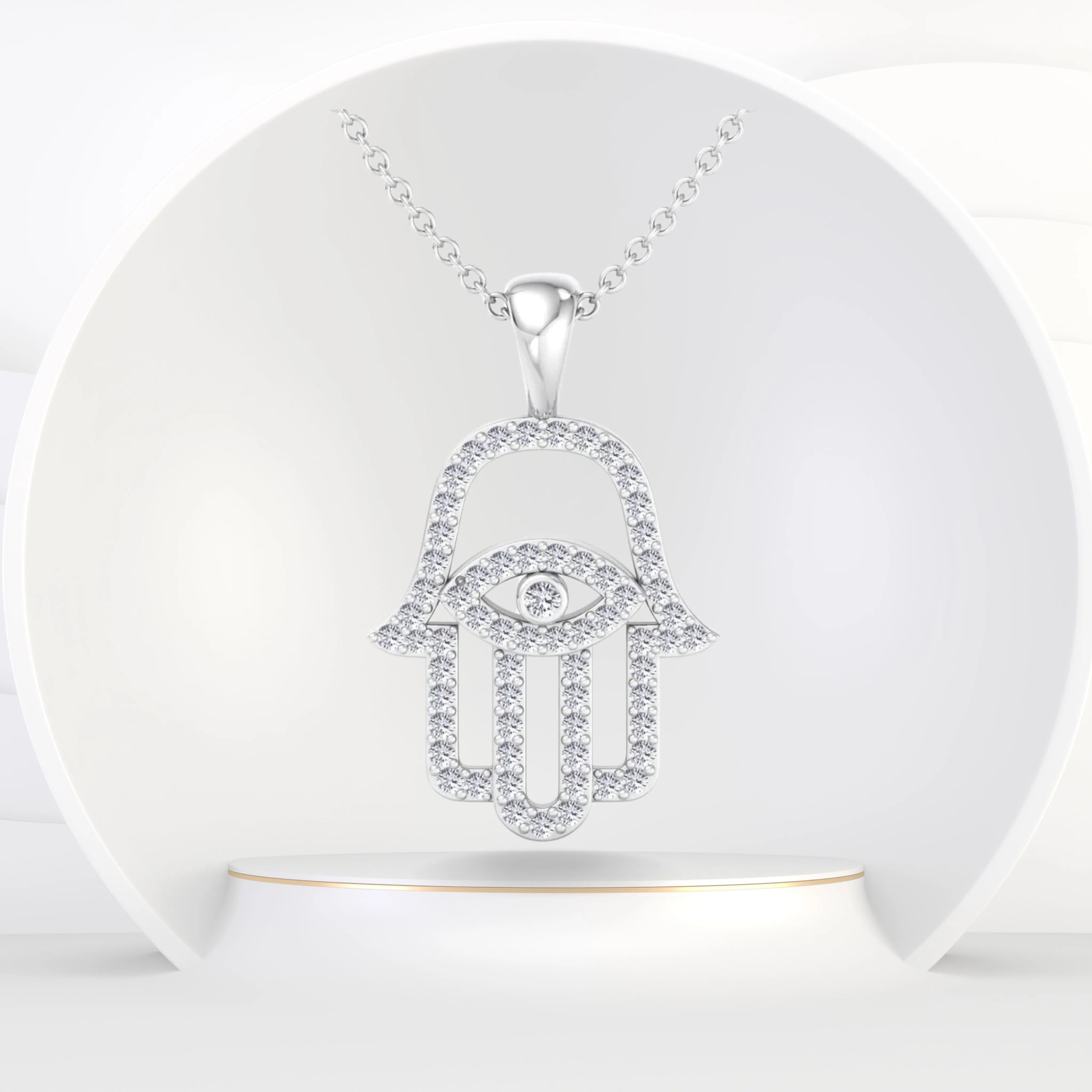 1.20CT Natural Diamond Hamsa Pendant Necklace