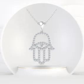 1.20CT Natural Diamond Hamsa Pendant Necklace