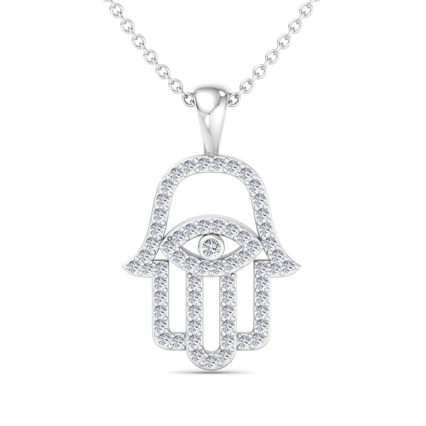1.20CT Natural Diamond Hamsa Pendant Necklace