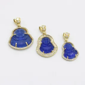 14K Buda Pendant ( Blue ) Cz Stones Yellow Gold