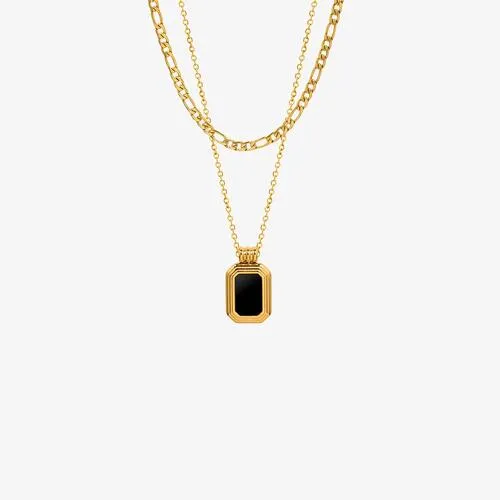 14k Gold Plated Black Pendant Necklace