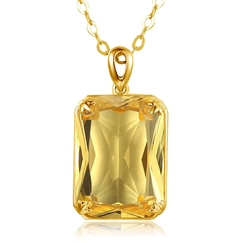 14K Gold Silver Pendant with Yellow Gemstone