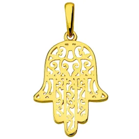 14k Yellow Gold Filigree Hamsa Hand of Fatima Pendant