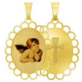 14k Yellow Gold Guardian Angel Picture Pendant