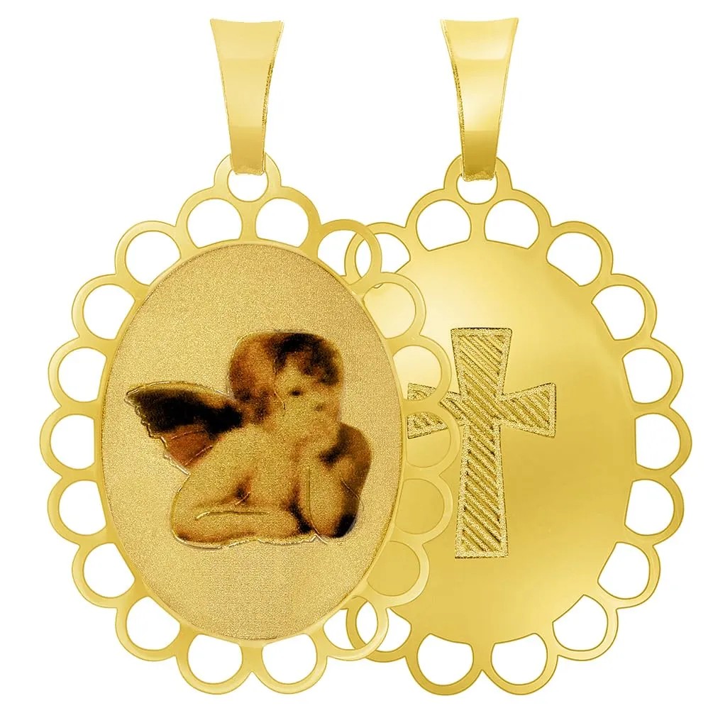 14k Yellow Gold Guardian Angel Picture Pendant