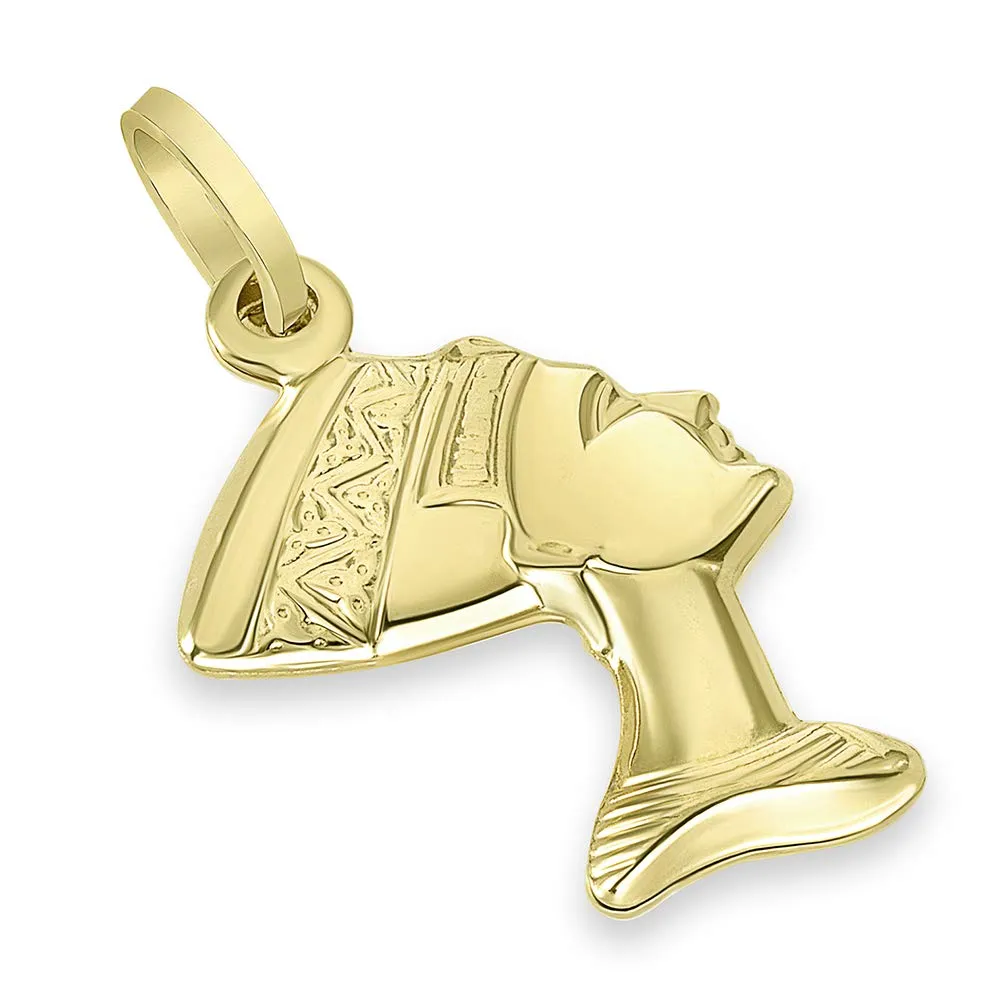 14k Yellow Gold Head of Egyptian Queen Nefertiti Pendant (1 inch)