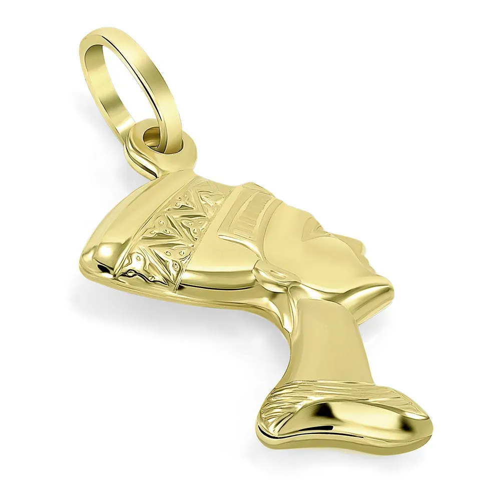 14k Yellow Gold Head of Egyptian Queen Nefertiti Pendant (1 inch)
