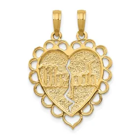 14k Yellow Gold Heart Mizpah Reversible 2 Piece Pendant Charm