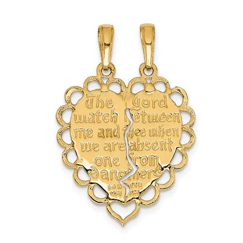 14k Yellow Gold Heart Mizpah Reversible 2 Piece Pendant Charm