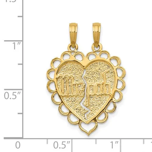 14k Yellow Gold Heart Mizpah Reversible 2 Piece Pendant Charm