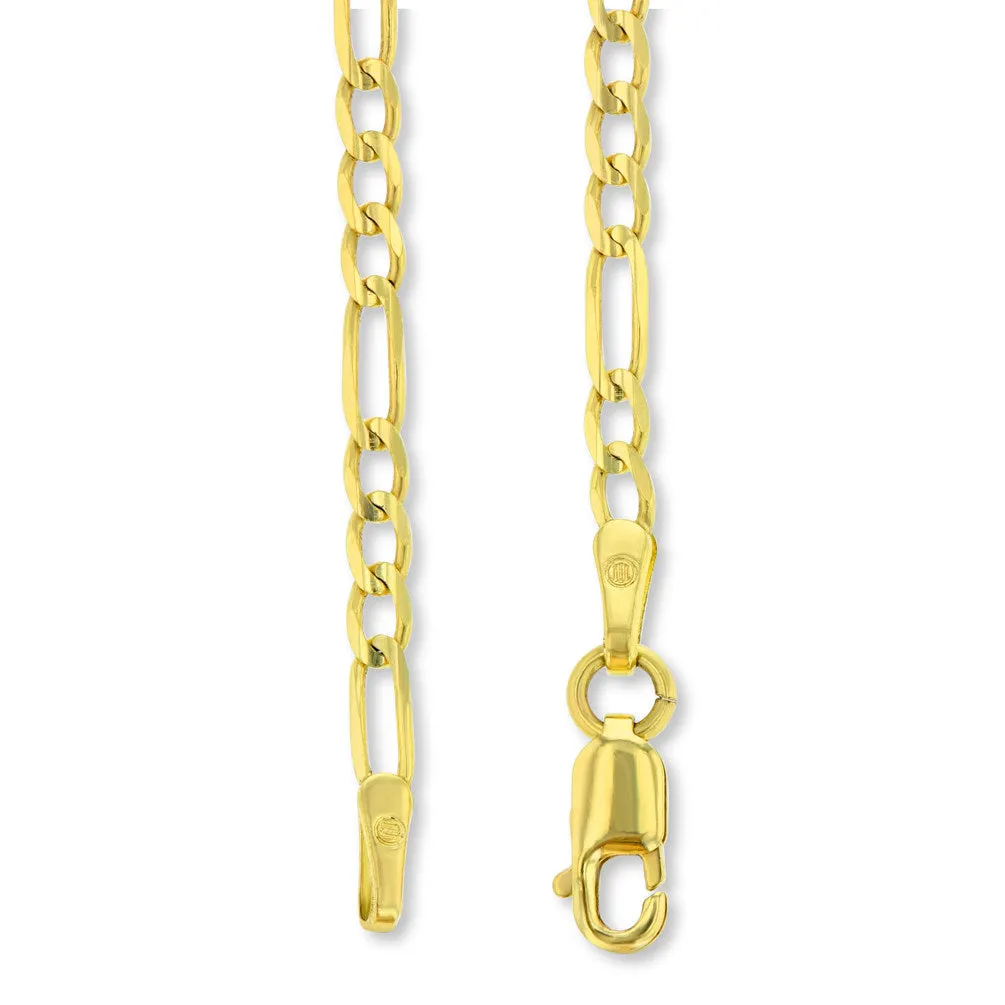 14K Yellow Gold Reversible Round Capricorn Goat Zodiac Sign Pendant with Figaro Chain Necklace