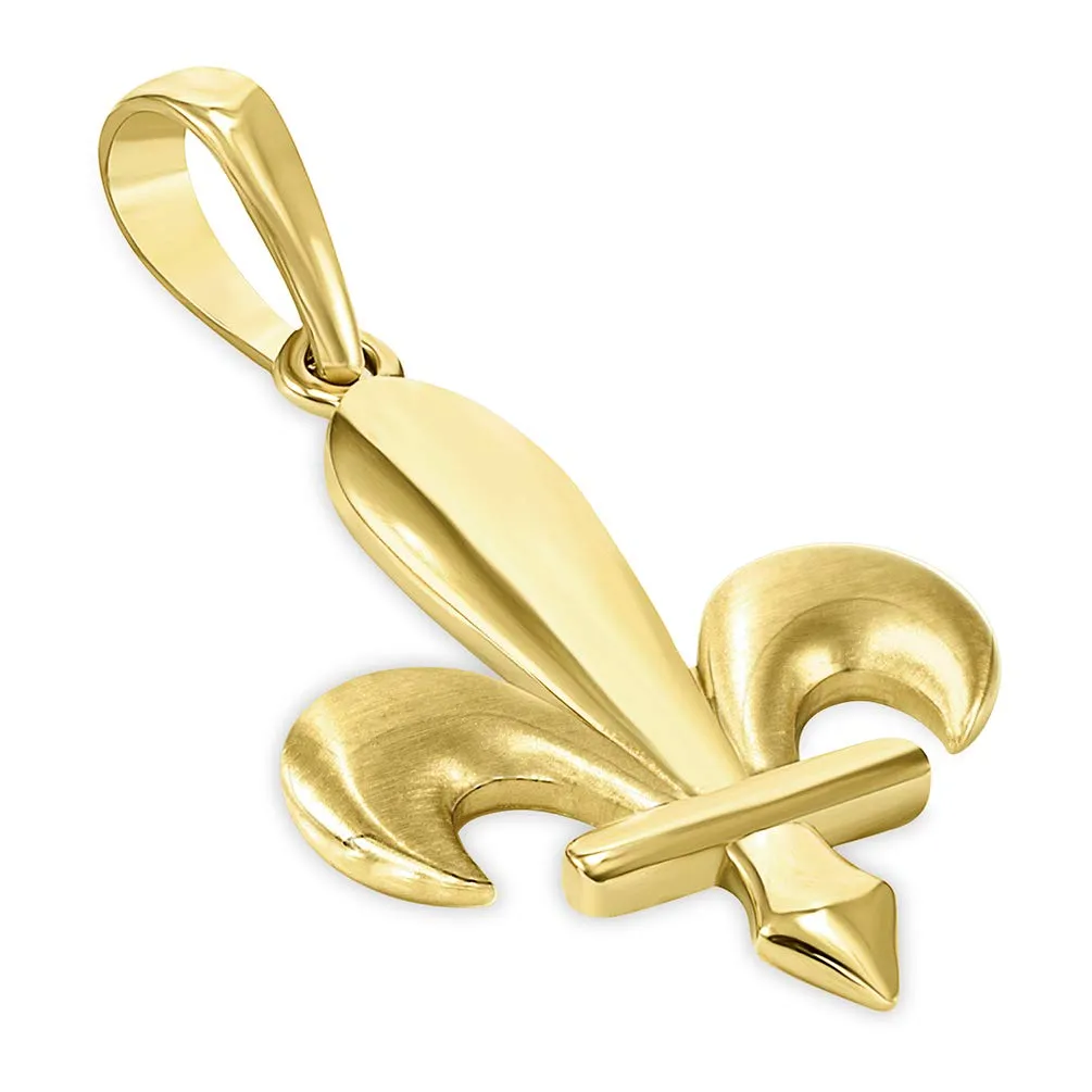 14k Yellow Gold Satin and Polished Bosnian Fleur de Lis Pendant