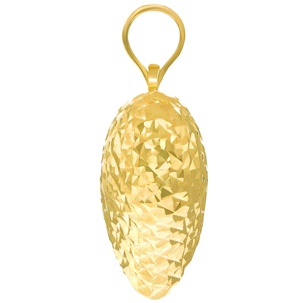 14k Yellow Gold Sparkle Cut Puffed Heart Charm Pendant