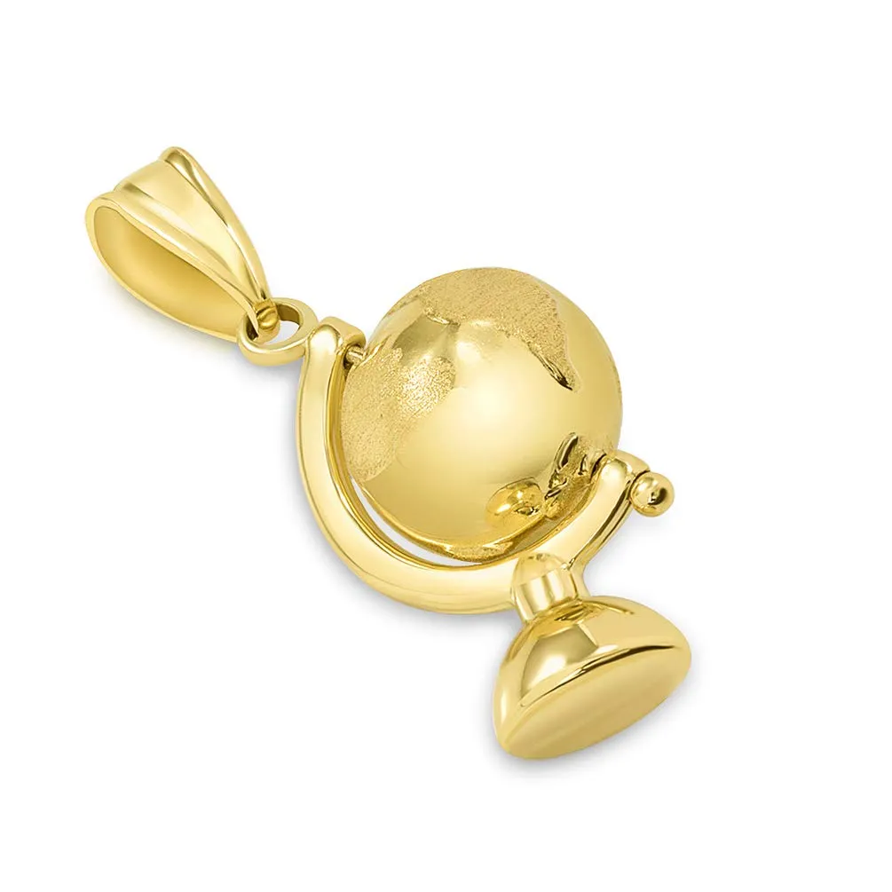 14k Yellow Gold Spinning Globe Pendant with Curb Chain Necklace