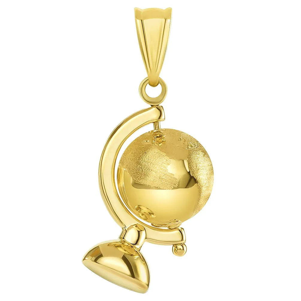 14k Yellow Gold Spinning Globe Pendant with Curb Chain Necklace