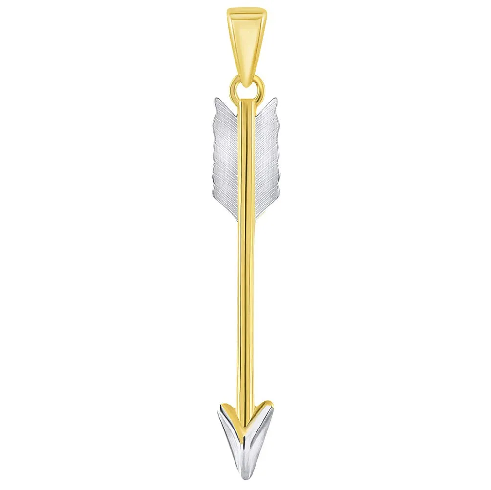14k Yellow Gold Tribal Feather Arrow Charm Pendant with Rolo Cable Chain Necklace