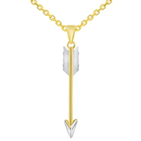 14k Yellow Gold Tribal Feather Arrow Charm Pendant with Rolo Cable Chain Necklace