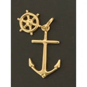 18K Gold Pendant Anchor Ship Wheel Pendant 1.25 grams
