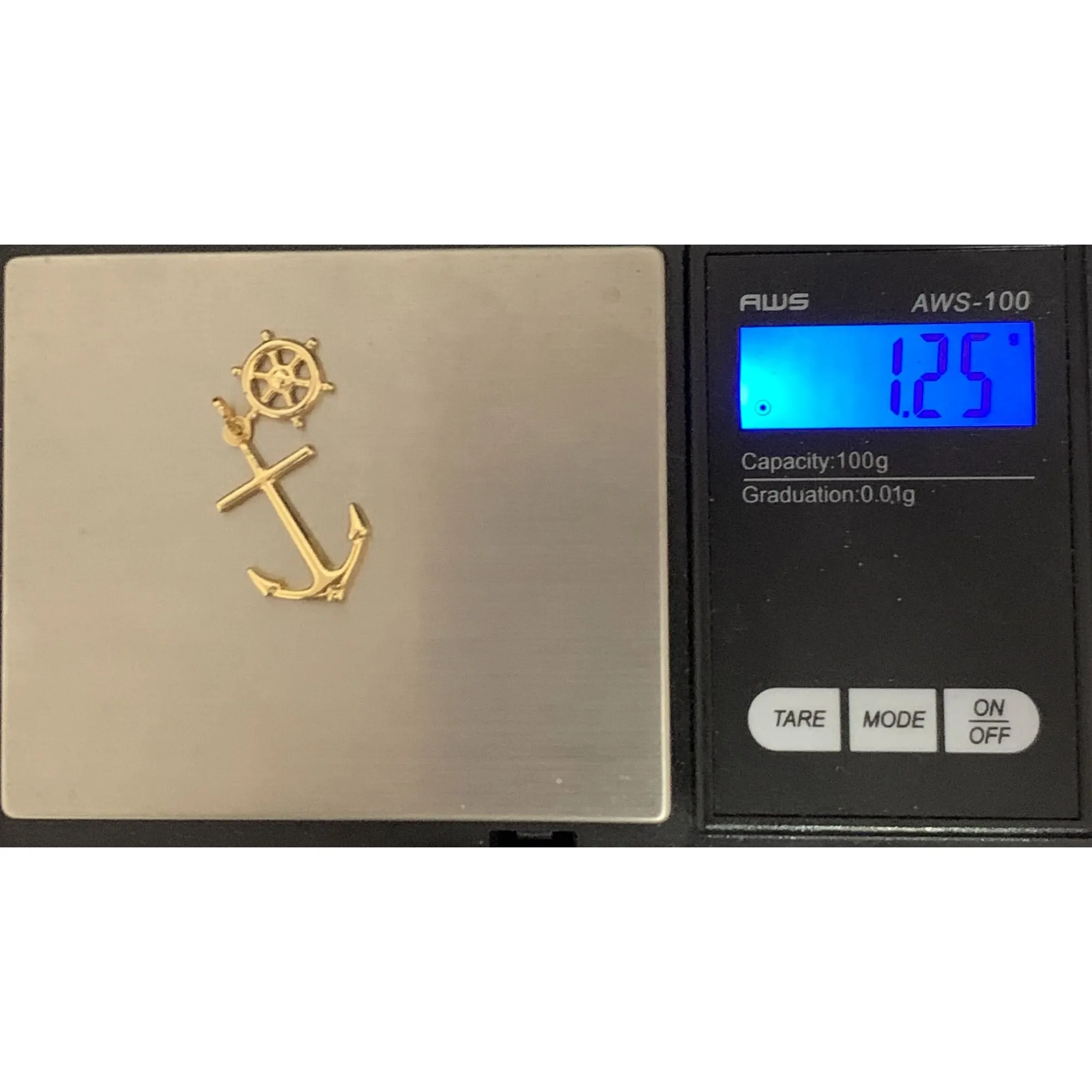 18K Gold Pendant Anchor Ship Wheel Pendant 1.25 grams