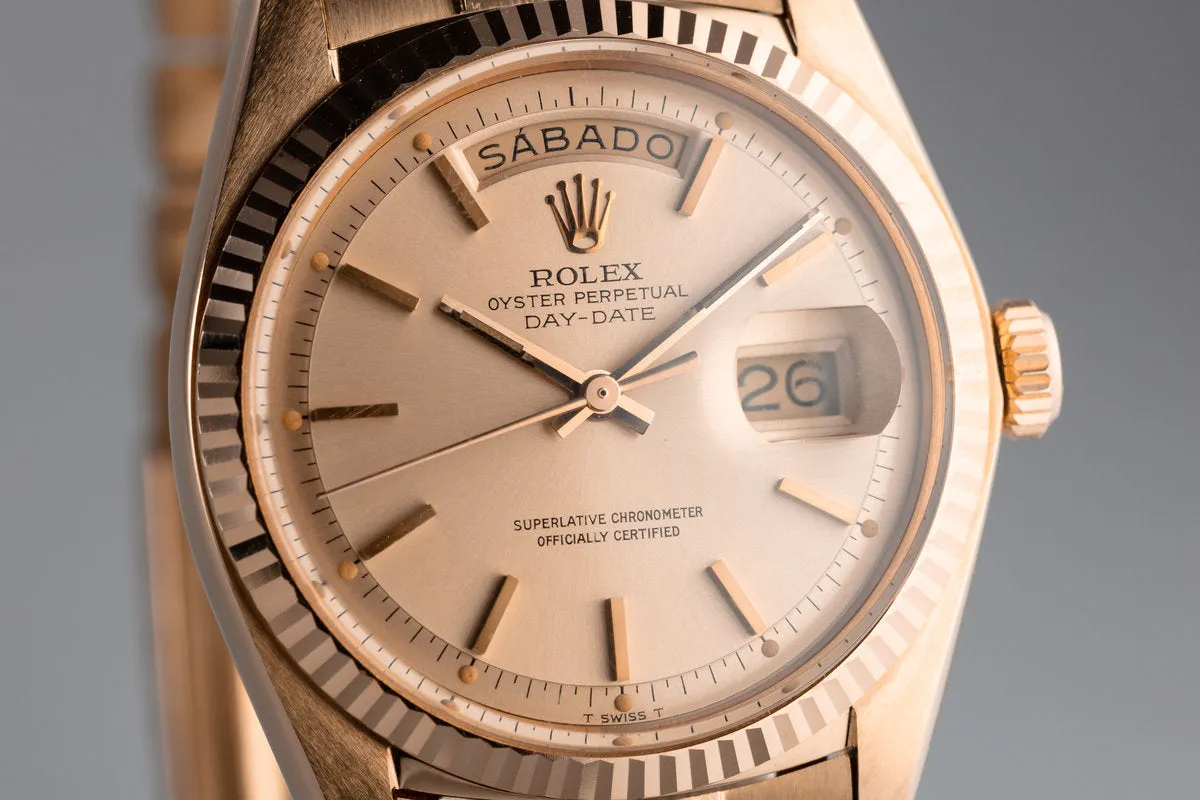 1972 Rolex 18K Rose Gold Day-Date 1803 with Spanish Day Wheel