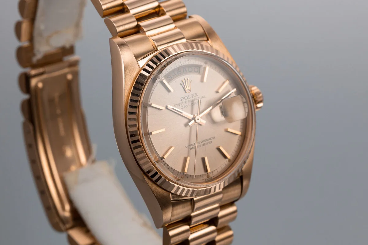 1972 Rolex 18K Rose Gold Day-Date 1803 with Spanish Day Wheel