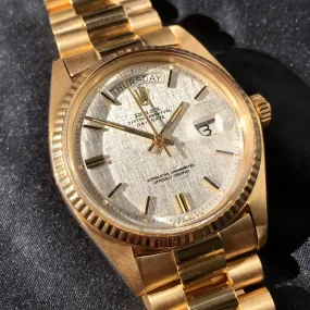 1972 Rolex President 1803 Day Date 18K Yellow Gold Linen Wristwatch