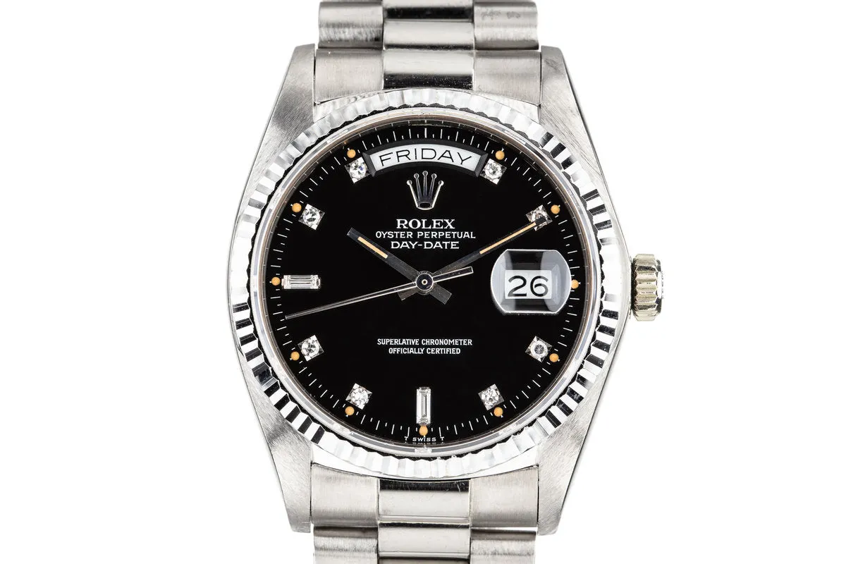 1981 Rolex 18K White Gold Day-Date 18039 with Black Diamond Dial
