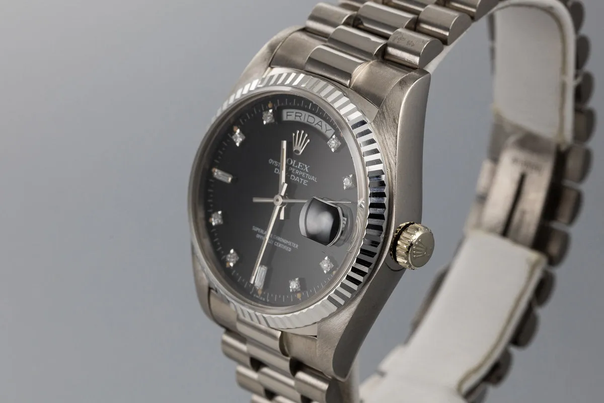 1981 Rolex 18K White Gold Day-Date 18039 with Black Diamond Dial