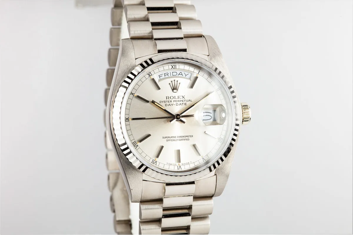 1982 Rolex 18K WG Day-Date 18039 with Silver Dial