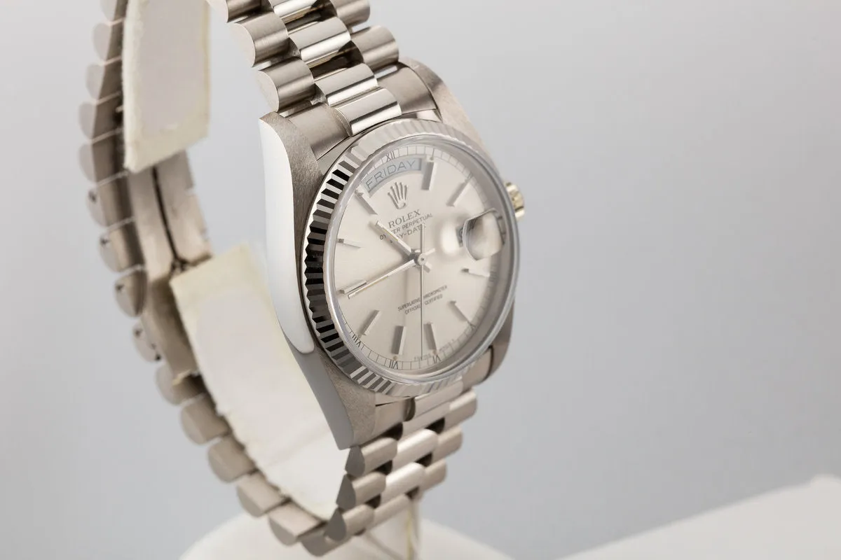 1982 Rolex 18K WG Day-Date 18039 with Silver Dial