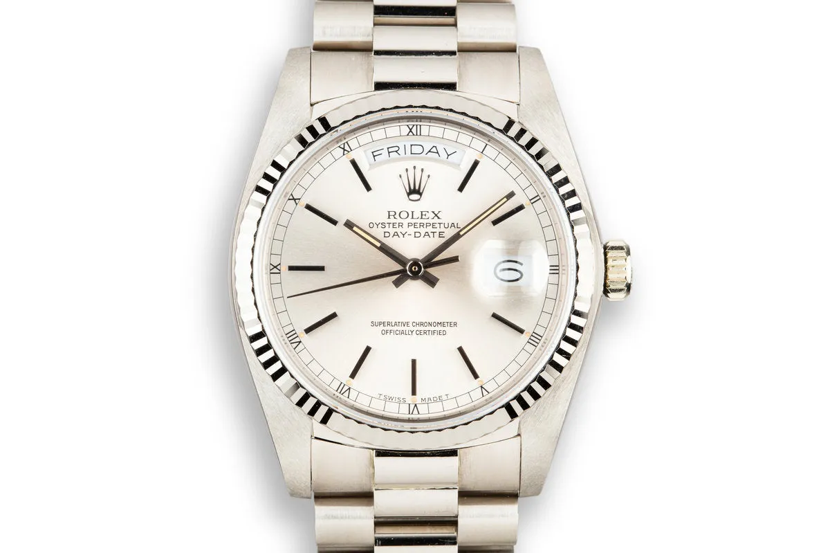 1982 Rolex 18K WG Day-Date 18039 with Silver Dial
