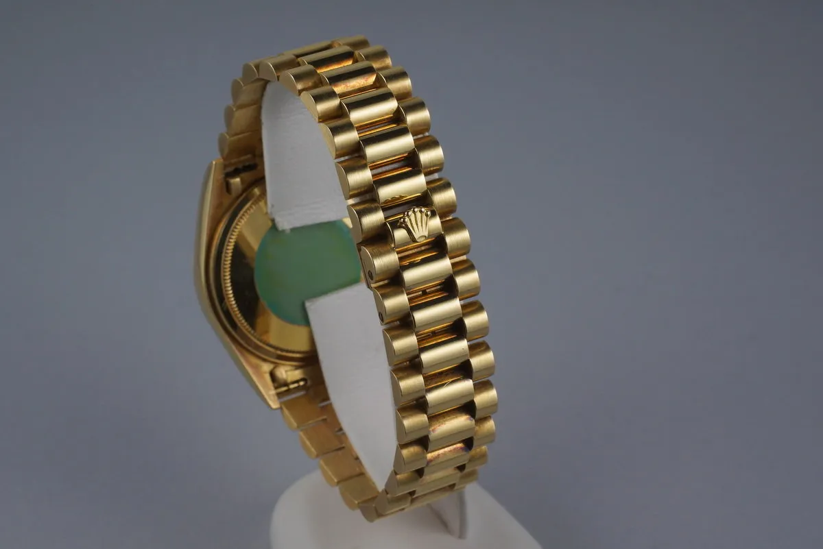 1982 Rolex YG Day Date 18038 Factory Diamond Vignette Dial with Box and Papers