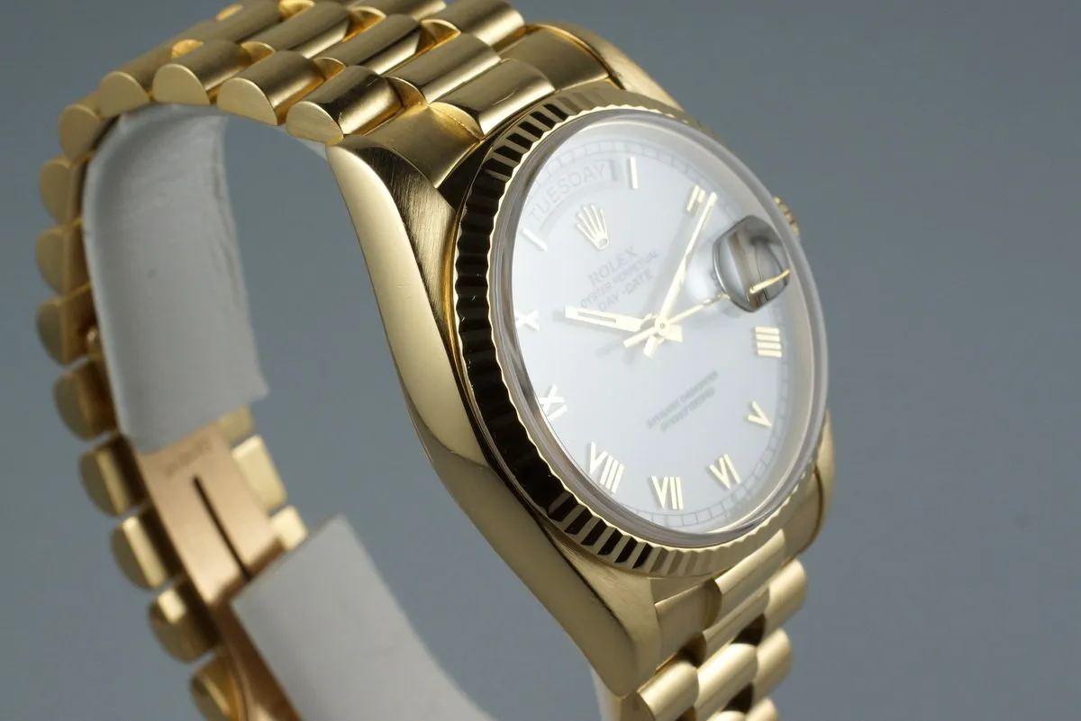 1982 Rolex YG Day Date 18038 with White Roman Dial