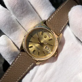 1986 Rolex President 18038 Day Date 18K Yellow Gold Champagne Stick Wristwatch