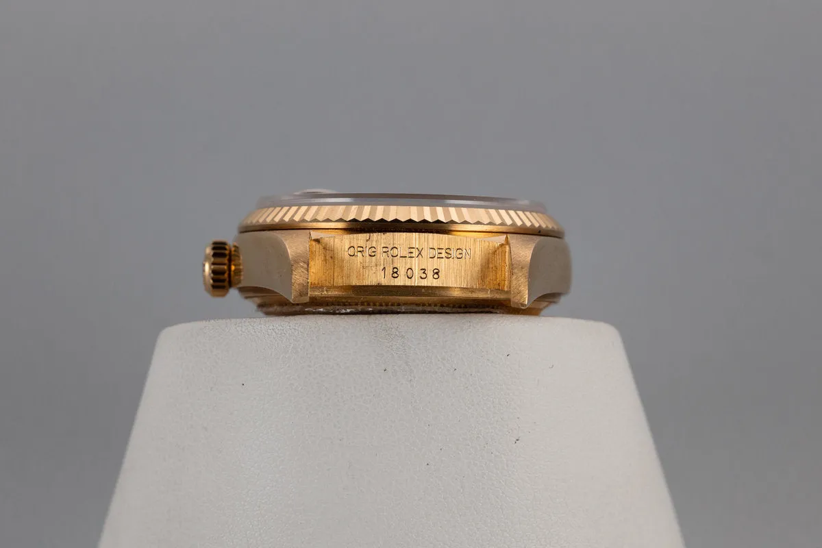 1987 Rolex 18K Day-Date 18038 with Red Diamond Vignette Dial