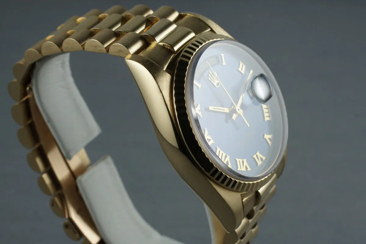 1987 Rolex YG Day-Date 18038 with Blue Roman Numeral Dial