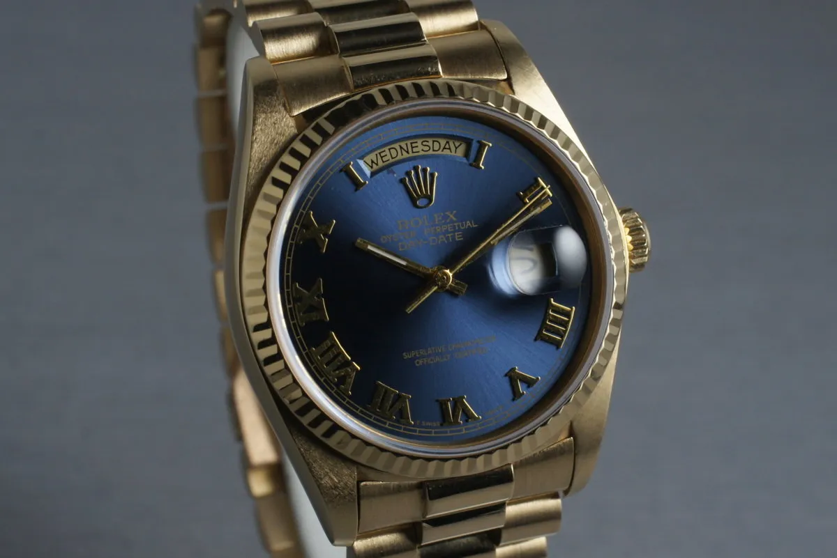 1987 Rolex YG Day-Date 18038 with Blue Roman Numeral Dial