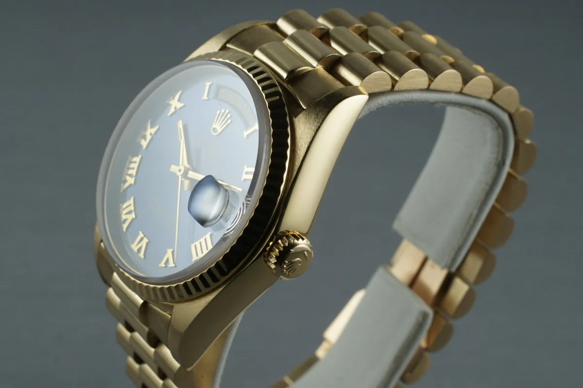 1987 Rolex YG Day-Date 18038 with Blue Roman Numeral Dial