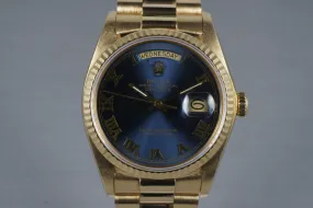 1987 Rolex YG Day-Date 18038 with Blue Roman Numeral Dial