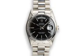 1990 Rolex 18K WG Day-Date 18239 Black Dial with Box and Papers
