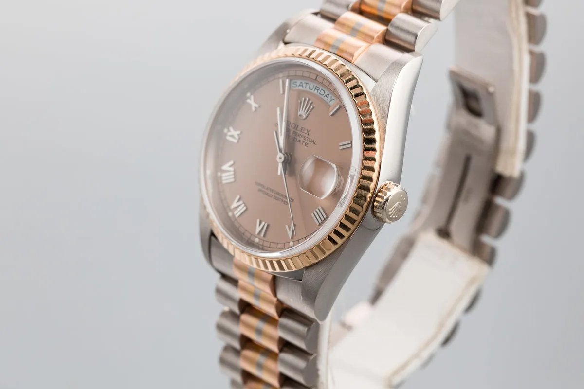 1990 Rolex 18K White Gold Day-Date 18239B Tridor President with Service Papers