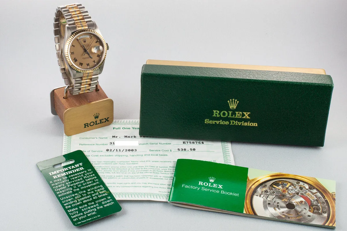 1990 Rolex 18K White Gold Day-Date 18239B Tridor President with Service Papers