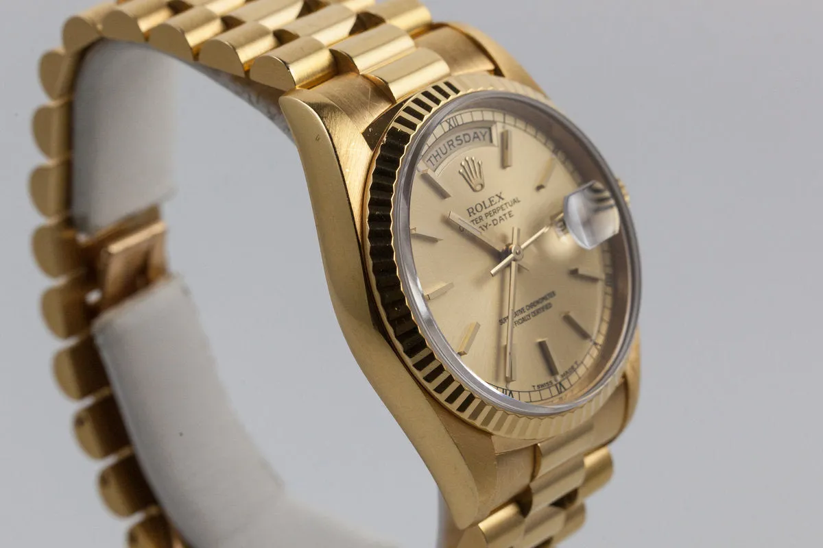 1990 Rolex YG Day-Date 18238 with Box and Papers