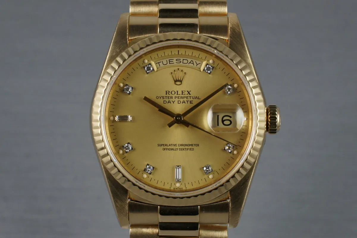 1990 Rolex YG Day-Date 18238 with Diamond Dial