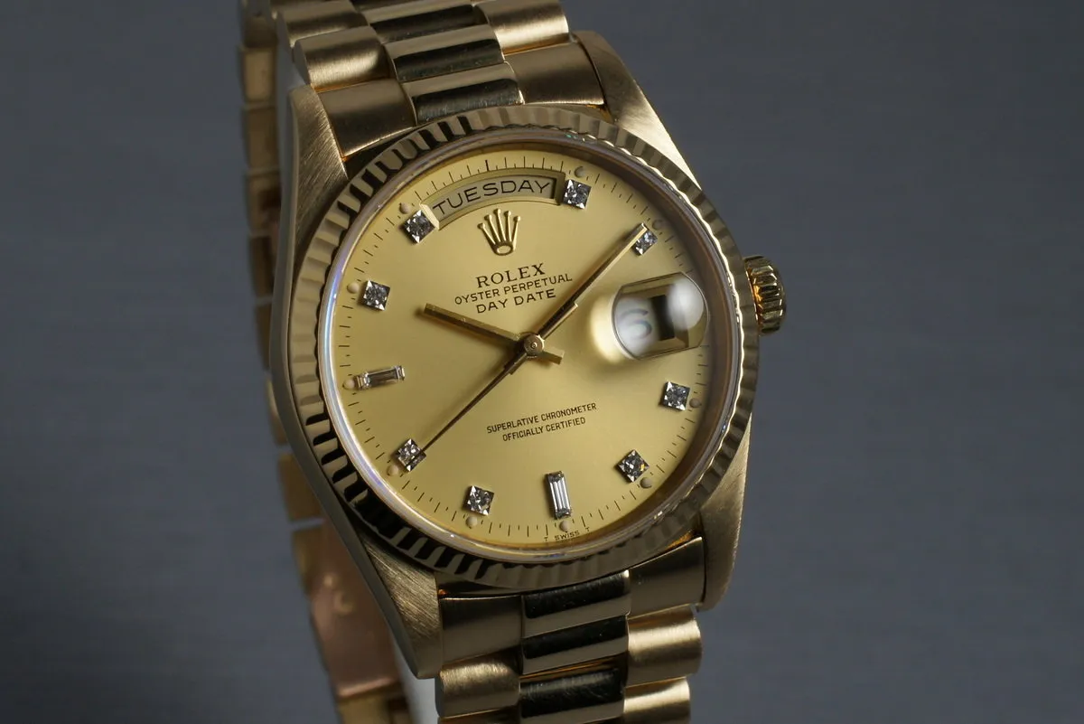 1990 Rolex YG Day-Date 18238 with Diamond Dial