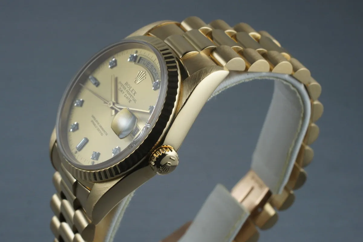 1990 Rolex YG Day-Date 18238 with Diamond Dial